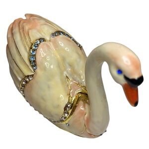 Vintage Enamel Swan Trinket Box